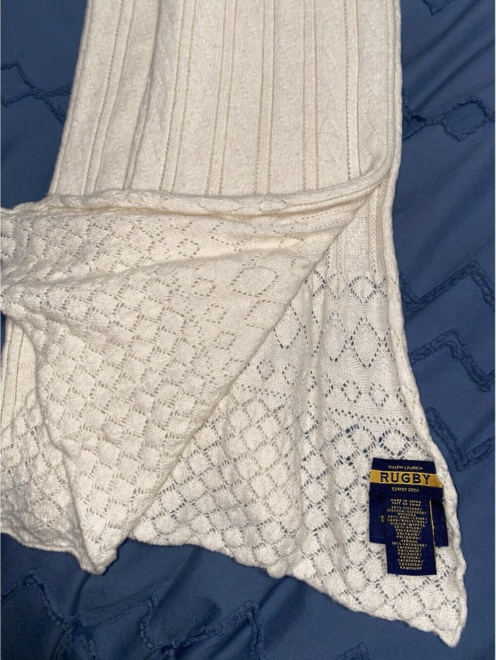 Ralph Lauren Rugby Women’s Scarf 30% Wool Vintage One Size beige Unisex - Picture 5 of 8